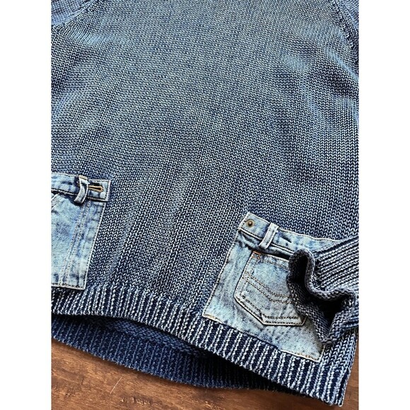 PBJ Blues Vintage Sweater 1/4 Zip Neck jean Pockets elbow Pads READ Y2K - Picture 2 of 7